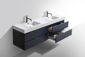 Bliss 72" Blue Wall Mount Double Sink Modern Bathroom Vanity