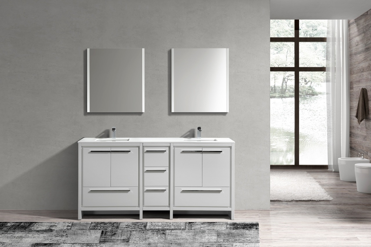 KubeBath Dolce 72″ Gloss White Modern Bathroom Vanity with Quartz Countertop