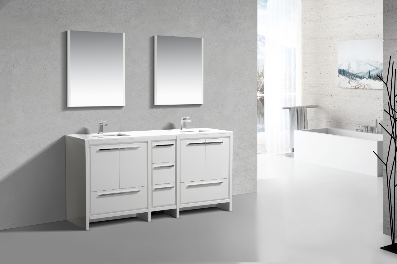 KubeBath Dolce 72″ Gloss White Modern Bathroom Vanity with Quartz Countertop