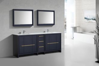 KubeBath Dolce 84″ Blue Modern Bathroom Vanity with Quartz Countertop