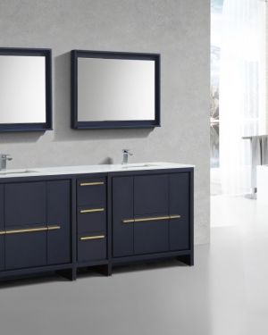 KubeBath Dolce 84″ Navy Blue Modern Bathroom Vanity with Quartz Countertop