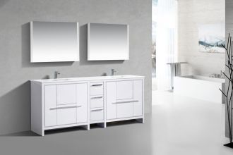 KubeBath Dolce 84″ Gloss White Modern Bathroom Vanity with Quartz Countertop