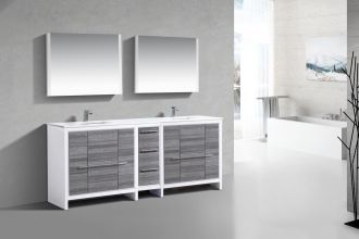 KubeBath Dolce 84″ Gloss Ash Gray Modern Bathroom Vanity with Quartz Countertop