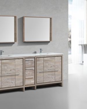 KubeBath Dolce 84″ Nature Wood Modern Bathroom Vanity with Quartz Countertop