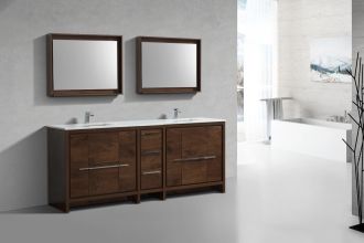 KubeBath Dolce 84″ Rose Wood Modern Bathroom Vanity with Quartz Countertop