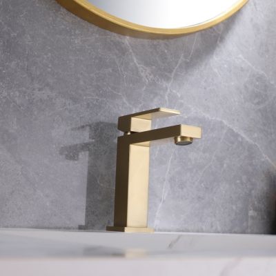 Aqua Kubo Single Lever Bathroom Vanity Faucet - Gold