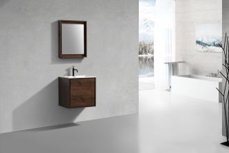 De Lusso 24" Rose Wood Wall Mount Modern Bathroom Vanity