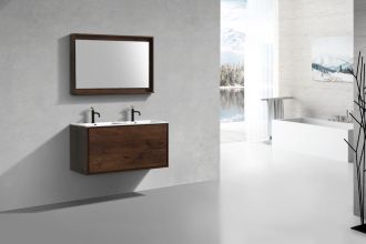 De Lusso 48" Double Sink Rose Wood Wall Mount Modern Bathroom Vanity