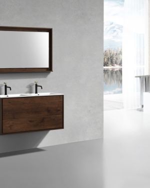 De Lusso 48″ Double Sink Rose Wood Wall Mount Modern Bathroom Vanity