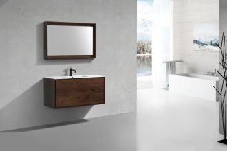 De Lusso 48" Single Sink Rose Wood Wall Mount Modern Bathroom Vanity