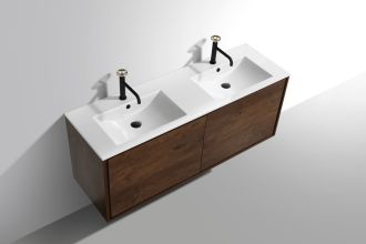De Lusso 60" Double Sink Rose Wood Wall Mount Modern Bathroom Vanity