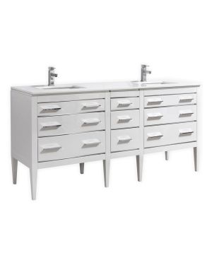 Eiffel 72″ Double Sink High Gloss White Vanity W/ White Counter Top