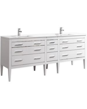 Eiffel 82″ Double Sink High Gloss White Vanity W/ White Counter Top