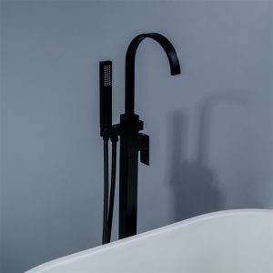 Aqua Arcco Floor Mounted Soaker Tub Faucet - Matte Black