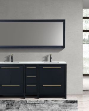 KubeBath Dolce 72″ Navy Blue Modern Bathroom Vanity with Quartz Countertop