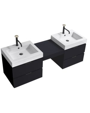 Bliss 68″ Black Wall Mount Double Sink Modern Bathroom Vanity