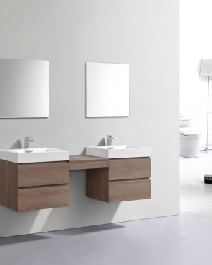 Bliss 68″ Butternut Wall Mount Double Sink Modern Bathroom Vanity