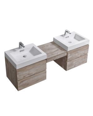 Bliss 68″ Nature Wood Wall Mount Double Sink Modern Bathroom Vanity