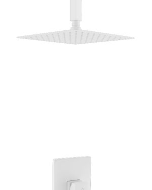 Aqua Piazza White Shower Set w/ 8″ Ceiling Mount Square Rain Shower and 4 Body Jets