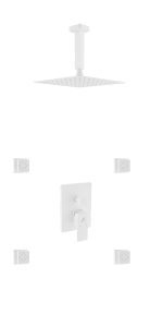 Aqua Piazza White Shower Set w/ 8" Ceiling Mount Square Rain Shower and 4 Body Jets