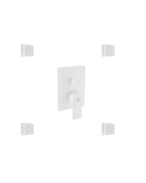 Aqua Piazza White Shower Set w/ 8″ Ceiling Mount Square Rain Shower, Tub Filler and 4 Body Jets
