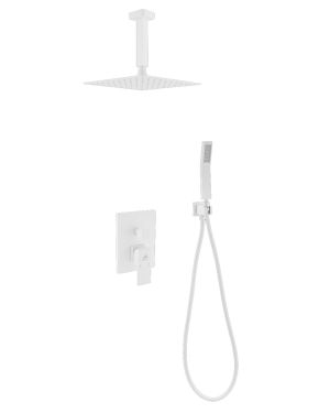 Aqua Piazza White Shower Set w/ 8″ Ceiling Mount Square Rain Shower and Handheld