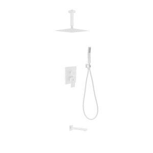 Aqua Piazza White Shower Set w/ 8" Ceiling Mount Square Rain Shower, Handheld and Tub Filler