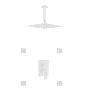 Aqua Piazza White Shower Set w/ 12″ Ceiling Mount Square Rain Shower and 4 Body Jets