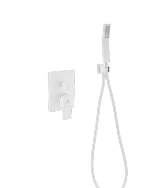 Aqua Piazza White Shower Set w/ 12″ Ceiling Mount Square Rain Shower, Handheld and Tub Filler