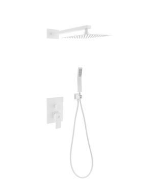 Aqua Piazza White Shower Set w/ 8″ Square Rain Shower and Handheld