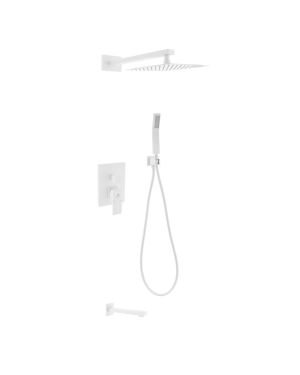 Aqua Piazza White Shower Set w/ 8″ Square Rain Shower, Tub Filler and Handheld