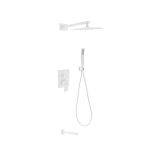 Aqua Piazza White Shower Set w/ 8" Square Rain Shower, Tub Filler and Handheld