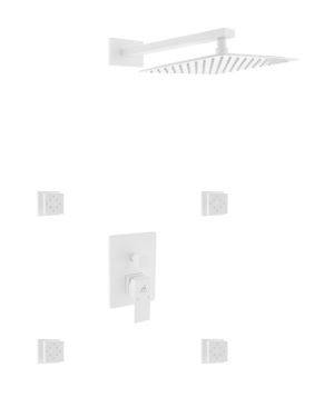 Aqua Piazza White Shower Set w/ 12″ Square Rain Shower and 4 Body Jets
