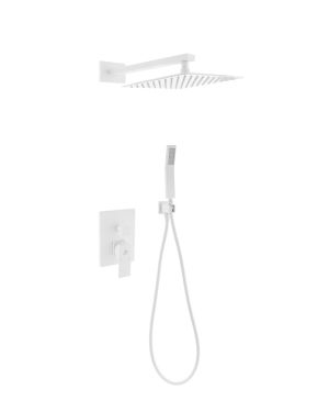 Aqua Piazza White Shower Set w/ 12″ Square Rain Shower and Handheld