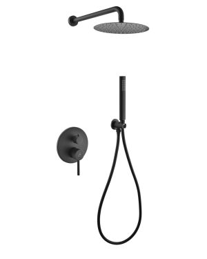 Aqua RONDO Black Brass Shower Set w/ 8″ Round Rain Shower and Handheld