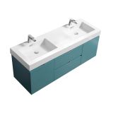 Bliss 60" Turquoise Green Wall Mount Double Sink Modern Bathroom Vanity