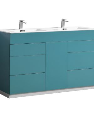 Milano 60″ Double Sink Teal Green Floor Mount Modern Bathroom Vanity