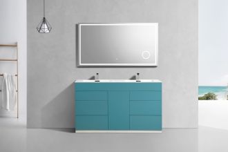 Milano 60" Double Sink Turquoise Green Floor Mount Modern Bathroom Vanity