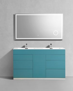 Milano 60″ Double Sink Teal Green Floor Mount Modern Bathroom Vanity