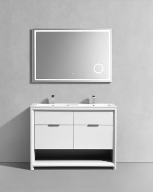 KubeBath 48″ Double Sink Nudo Modern Bathroom Vanity in High Gloss White Finish