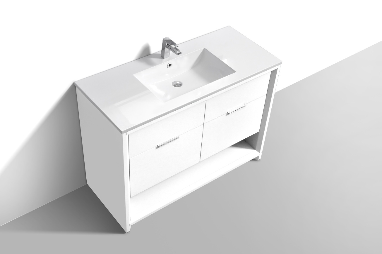 KubeBath 48" Single Sink Nudo Modern Bathroom Vanity in High Gloss White Finish