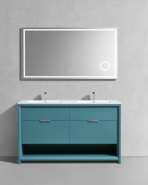 KubeBath 60″ Double Sink Nudo Modern Bathroom Vanity in Teal Green Finish