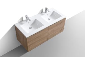 KubeBath 48" Double Sink Balli Modern Bathroom Vanity in White Oak Finish