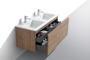 KubeBath 48" Double Sink Balli Modern Bathroom Vanity in White Oak Finish