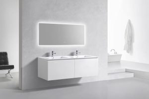 KubeBath 60" Double Sink Balli Modern Bathroom Vanity in High Gloss White Finish