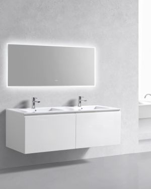 KubeBath 60″ Double Sink Balli Modern Bathroom Vanity in High Gloss White Finish