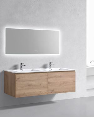 KubeBath 60″ Double Sink Balli Modern Bathroom Vanity in White Oak Finish