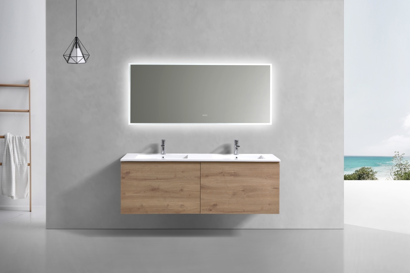 KubeBath 60" Double Sink Balli Modern Bathroom Vanity in White Oak Finish