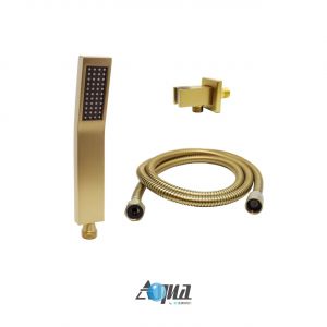 Aqua Piazza Brushed Gold Shower Set w/ 8" Ceiling Mount Square Rain Shower, Handheld and Tub Filler