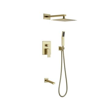 Aqua Piazza Brushed Gold Shower Set w/ 8" Square Rain Shower, Tub Filler and Handheld